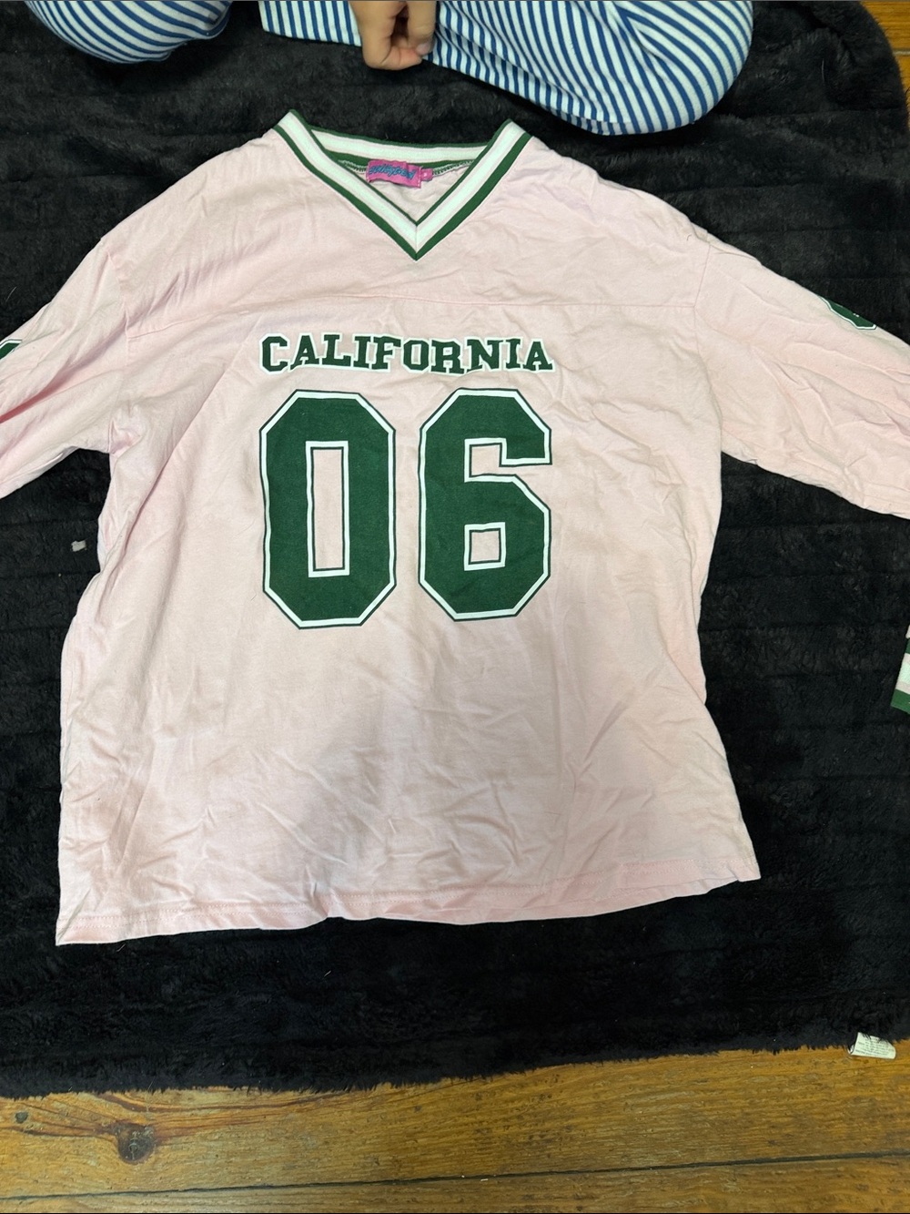 Edikted Pink Long Sleeve 'California 06' Tee with Green Trim